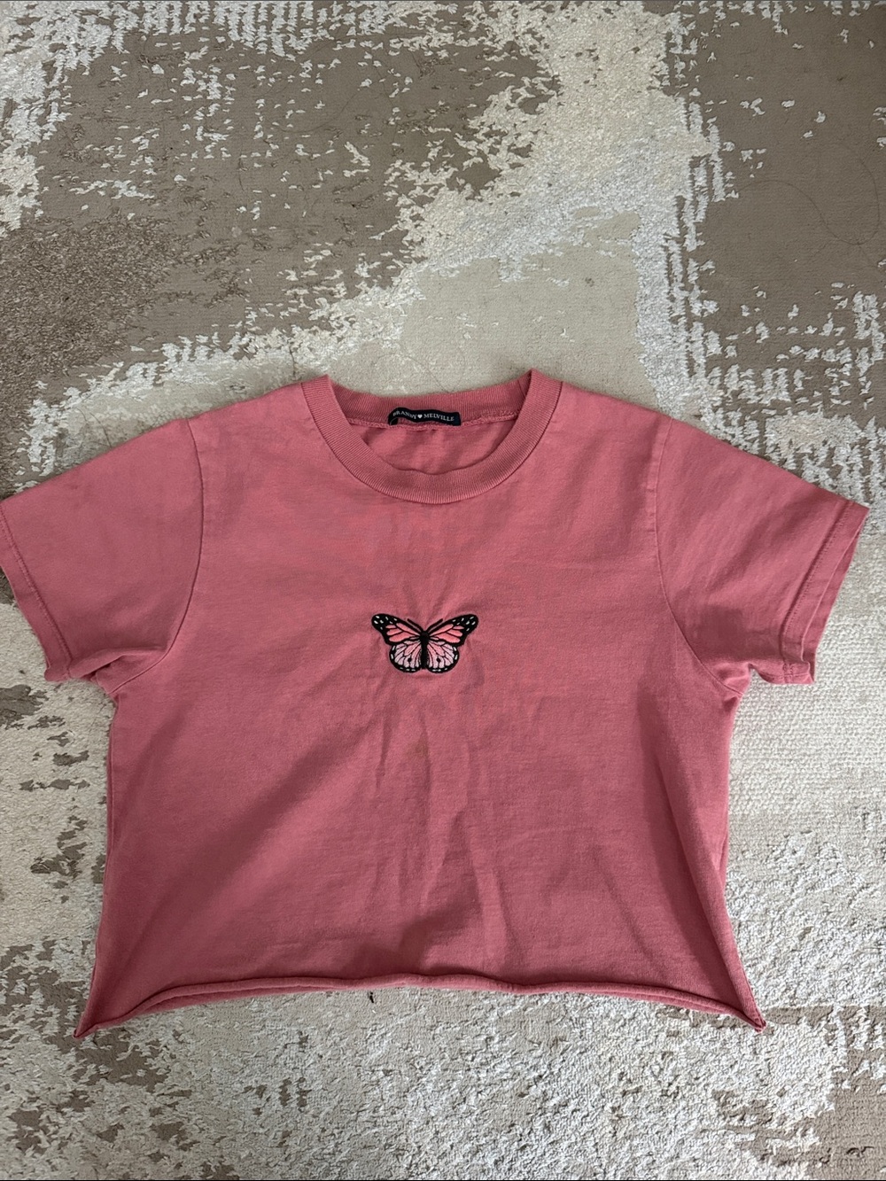 Brandy Melville Butterfly Embroidered Crop Tee